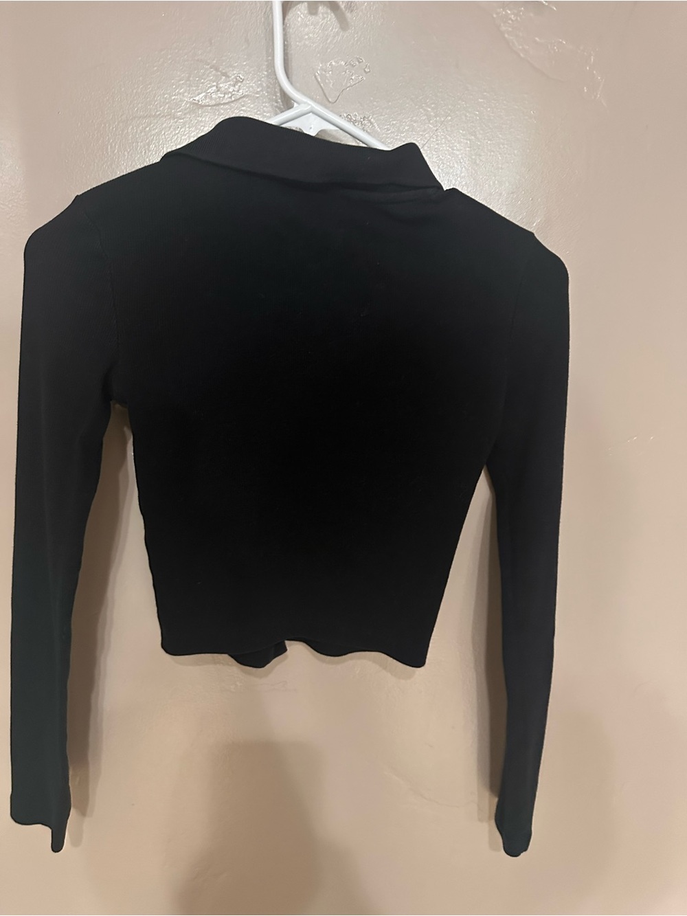 Zara Black Long-Sleeve Button-Down Cropped Ribbed Knit Shirt Size S - Picture 3 of 4